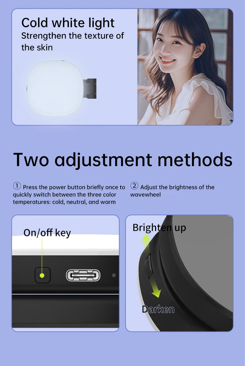 Magnetic Multi-functional Mobile phone Selfie mirror Mini Fill light dual-colour adjustable reversible fill light bracket