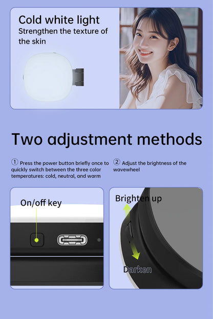 Magnetic Multi-functional Mobile phone Selfie mirror Mini Fill light dual-colour adjustable reversible fill light bracket