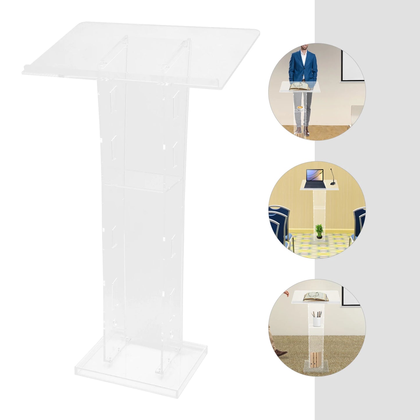 Acrylic Podium Floor Standing Clear Lecterns W/ Storage Shelf School Stand Desk Church Pulpit Office Lecture Table 43in H