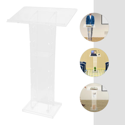 Acrylic Podium Floor Standing Clear Lecterns W/ Storage Shelf School Stand Desk Church Pulpit Office Lecture Table 43in H
