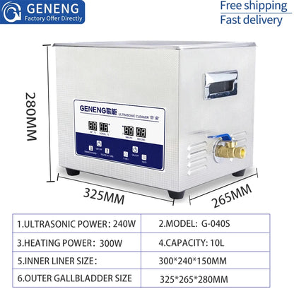 GENENG Ultrasonic Cleaner Ultrasound  Bath Dental Ultra Sonic Cleaning Machine 1.3L/2L/3.2L/6.5L/10L/15L/22L/30L
