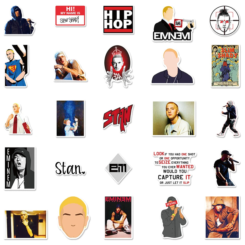 10/30/50PCS Hot Eminem Rapper Stickers Hip Hop Car Motorcycle Travel Luggage Phone Guitar Laptop Graffiti Sticker Cool Decals