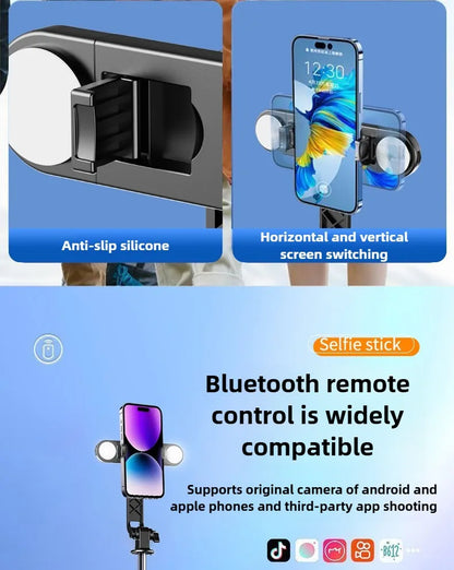 1.8M Long Extended Bluetooth Wireless Selfie Stick Live Broacast Stand Holder Tripod Foldable With Fill Light For Smartphones