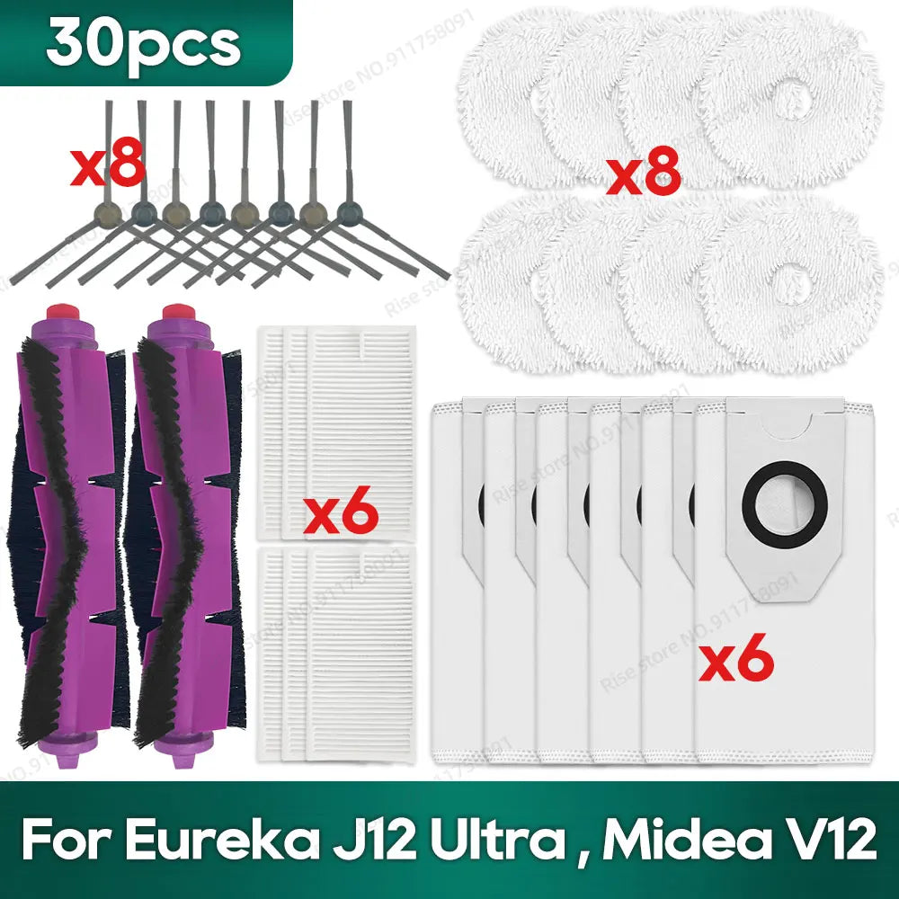 Compatible for Eureka J12 Ultra, Midea V12 Accessories Main Side Brush Hepa Filter Mop Rag Dust bag