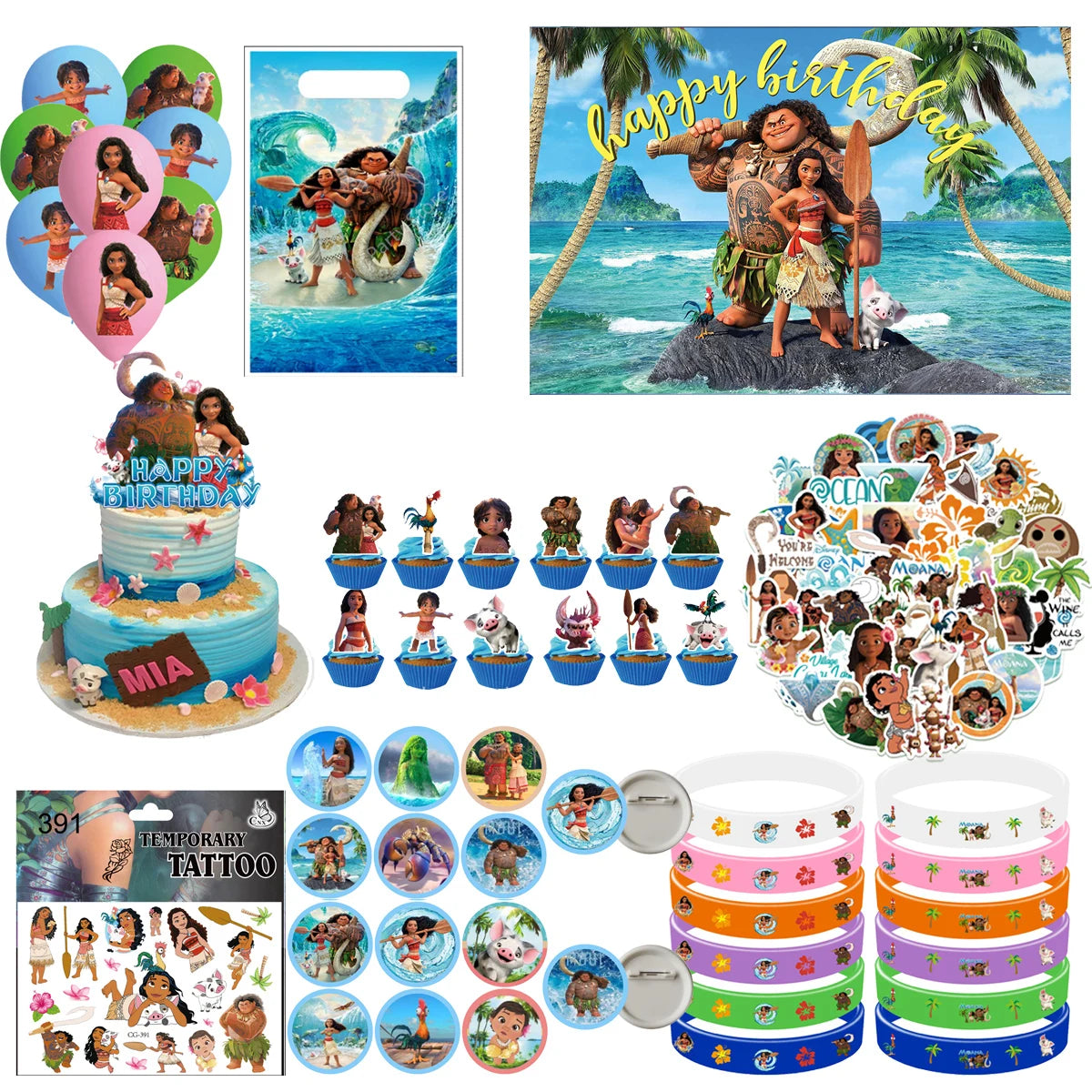 Moana 2 Party Favor Birthday Party Gift Stickers Silicone Bracelet Cake Topper Goody Bag Pinata Gift Bag Fillers Party Decoratio