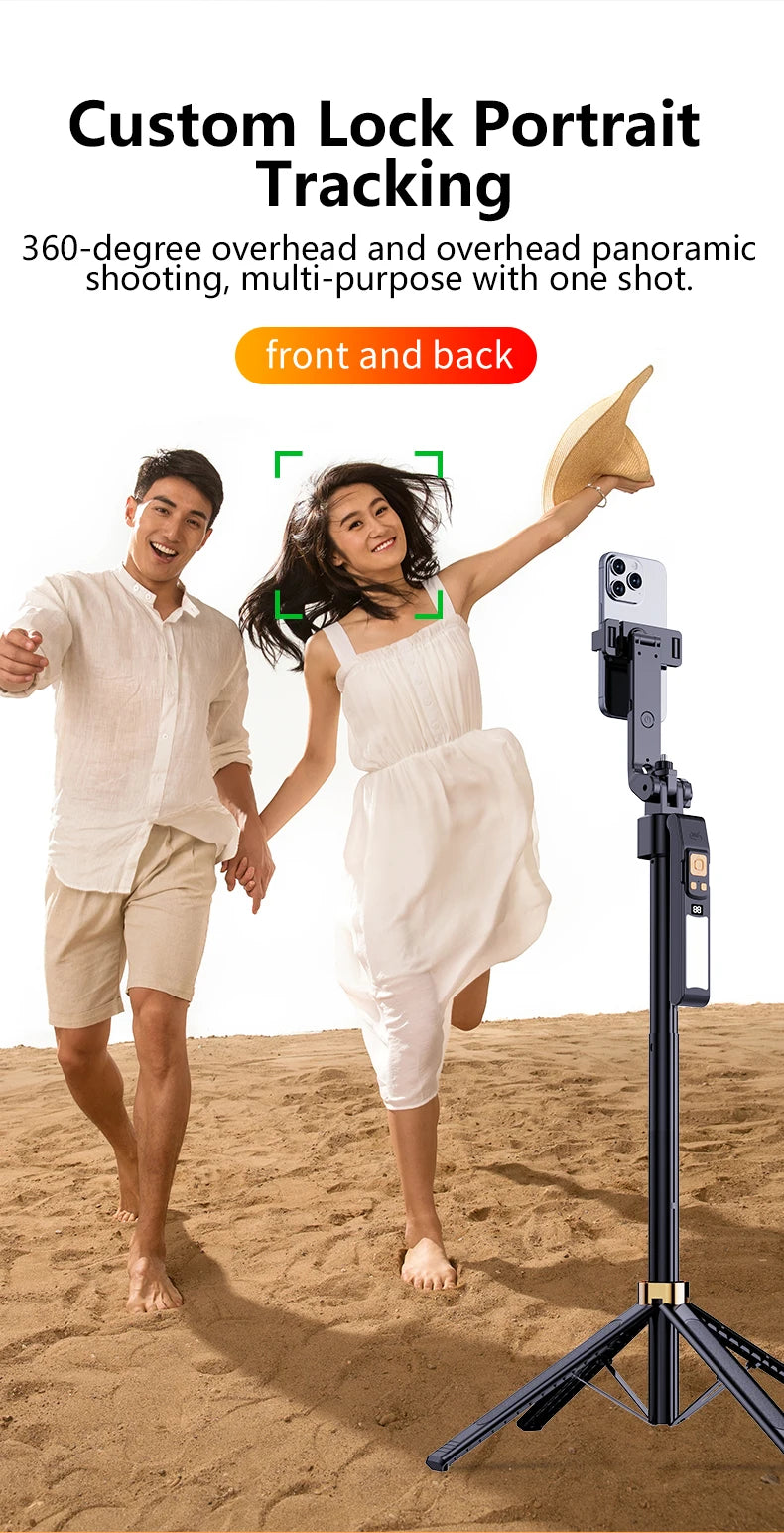 LISCN 1.8m 360 Gimbal Selfie Stick AI Intelligent Auto Face Tracking Tripod Stabilizer Phone Tripod with LED Fill Light
