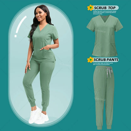 Newest Nursing White Doctor Nurse Uniforms Women Men Scrubs Set Medical Clothing Beauty Salon Workwear