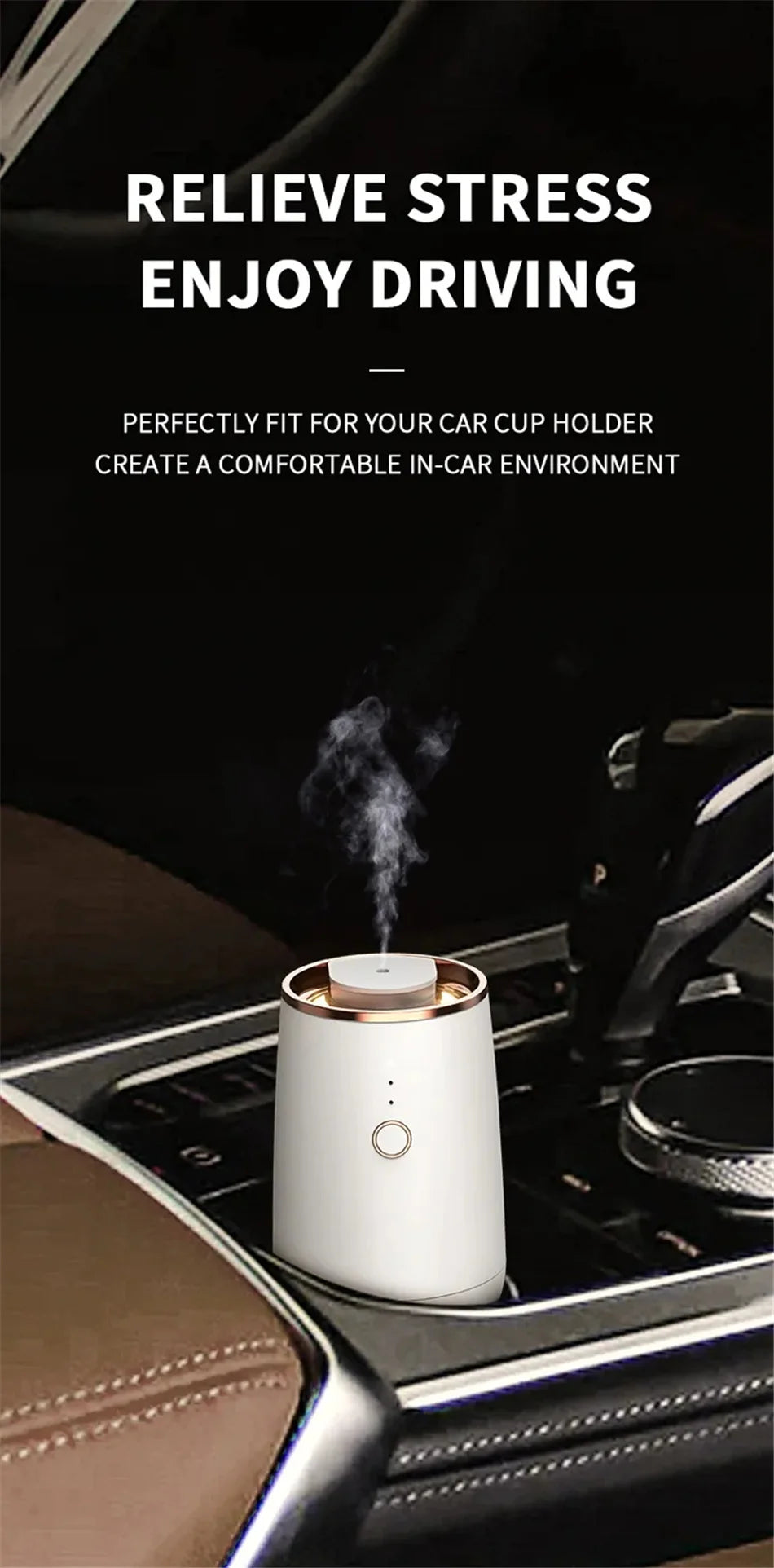 Car Aroma Diffuser Air Freshener Start-Off Function USB Rechargeable Essential Oil Diffuser 9 Color Lights Fragrance Diffuser