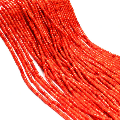 Natural Red Coral Beads Cylindrical Loose Coral Beads for Jewelry Making DIY Bracelet Necklace Accessories Size 3x3mm