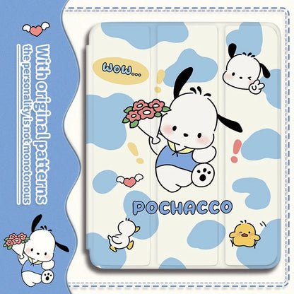 New Kawaii Sanrio Pochacco Ipad Protective Case Cute Cartoon Girl Foldable All Inclusive Anti Fall Protective Case with Pen Slot