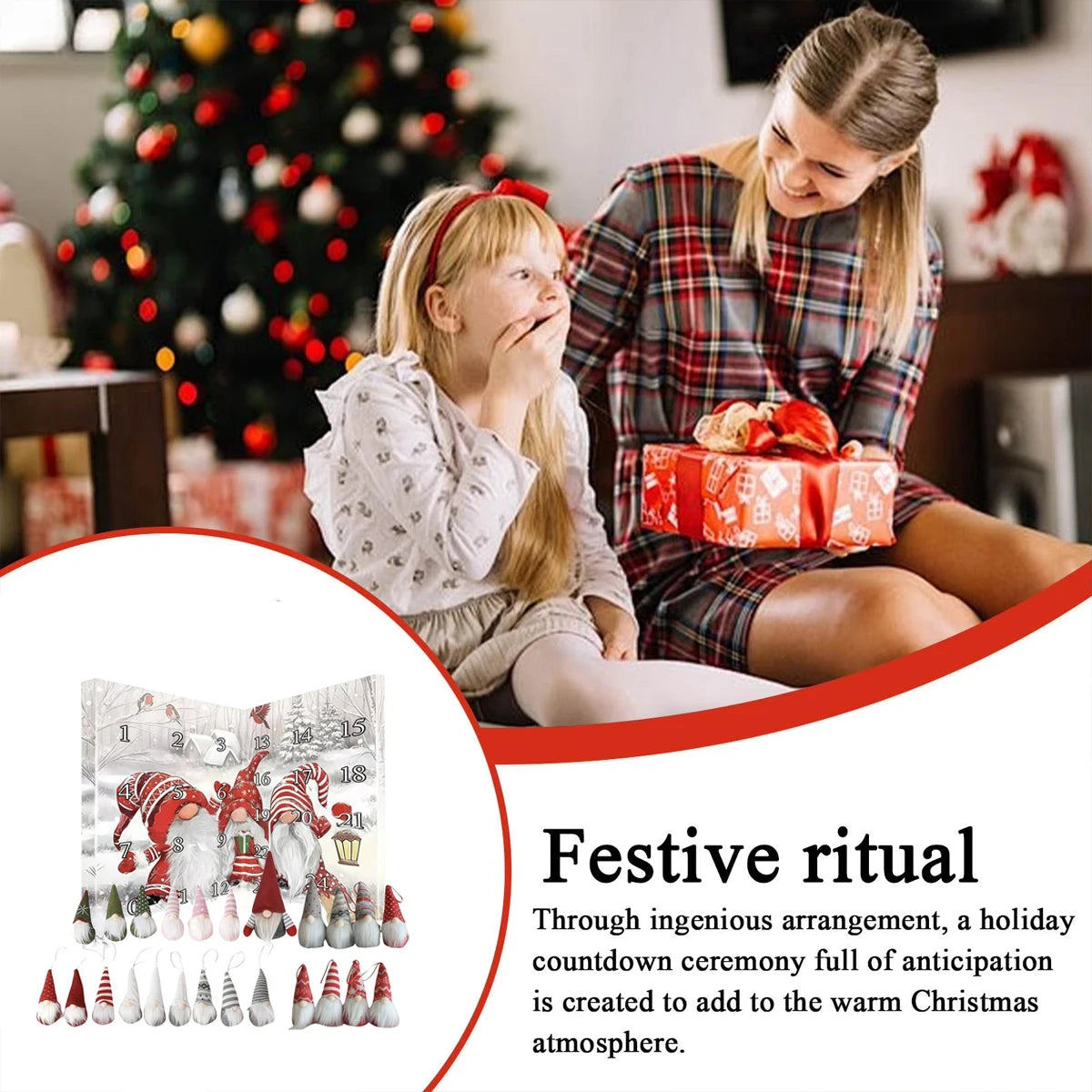 24-day Countdown Calendar Dwarf Dolls Ornaments for Centerpiece Desktop Mantel Christmas Tree 2025 Gnome Advent Calendar