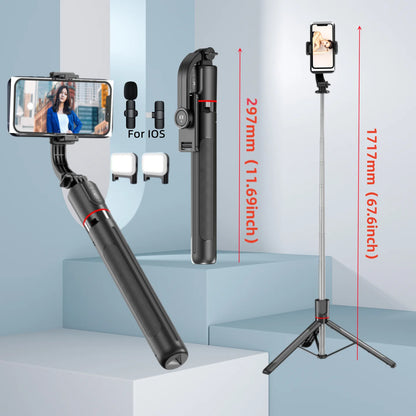 Roreta 1.7M Selfie Stick Wireless Tripod Stand with Bluetooth Remote Extendable Tripod for Mobile Phone Tlktok Live Streaming