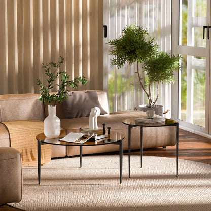 Coffee Table Leisure Round Table Tempered Glass Sofa Side End Table with Sleek Metal Legs for Living Room Office