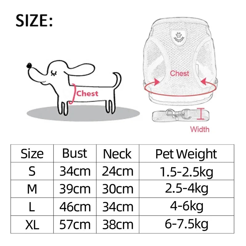 Premium Adjustable Cat & Dog Harness Vest with Leash - Breathable Mesh Pet Walking Collar for Small to Medium Pets