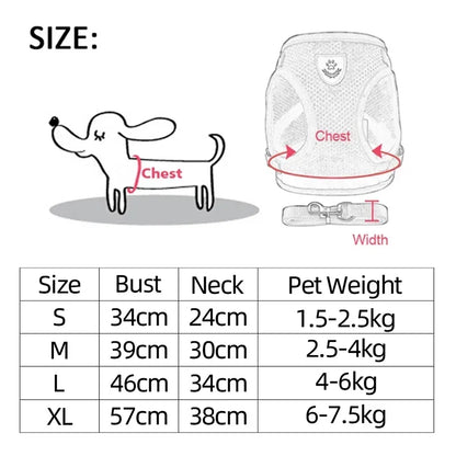 Premium Adjustable Cat & Dog Harness Vest with Leash - Breathable Mesh Pet Walking Collar for Small to Medium Pets