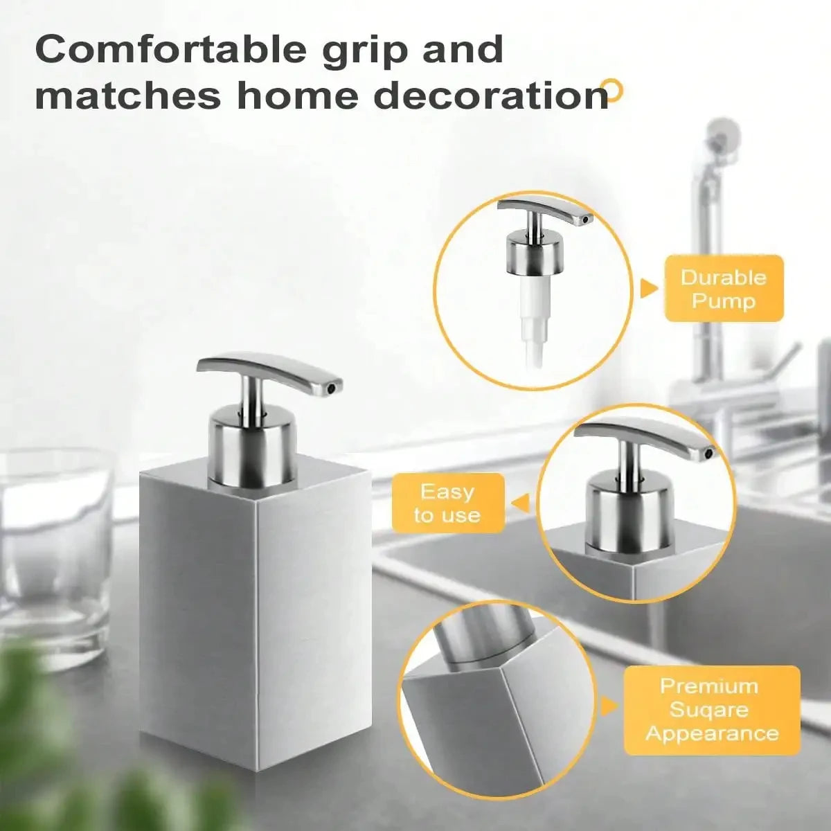Leeseph Stainless Steel Soap Dispenser, Refillable Pump Bottles Liquid Soap Dispenser, for Kitchen Sink, Countertop, Bathroom