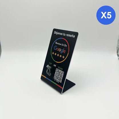 Spanish English QR code NFC Standing Sign Google review NFC215 Review Stand Click URL Unlimited Modification Editing QR Codes
