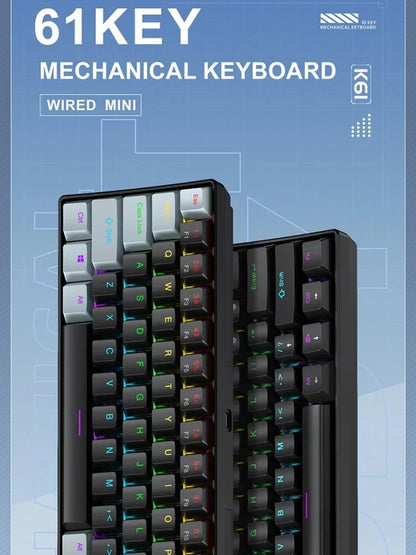 APAYADO K61 Keyboard 60% Portable Wired Mechanical Keyboard Wired 61 Keys Phantom RGB