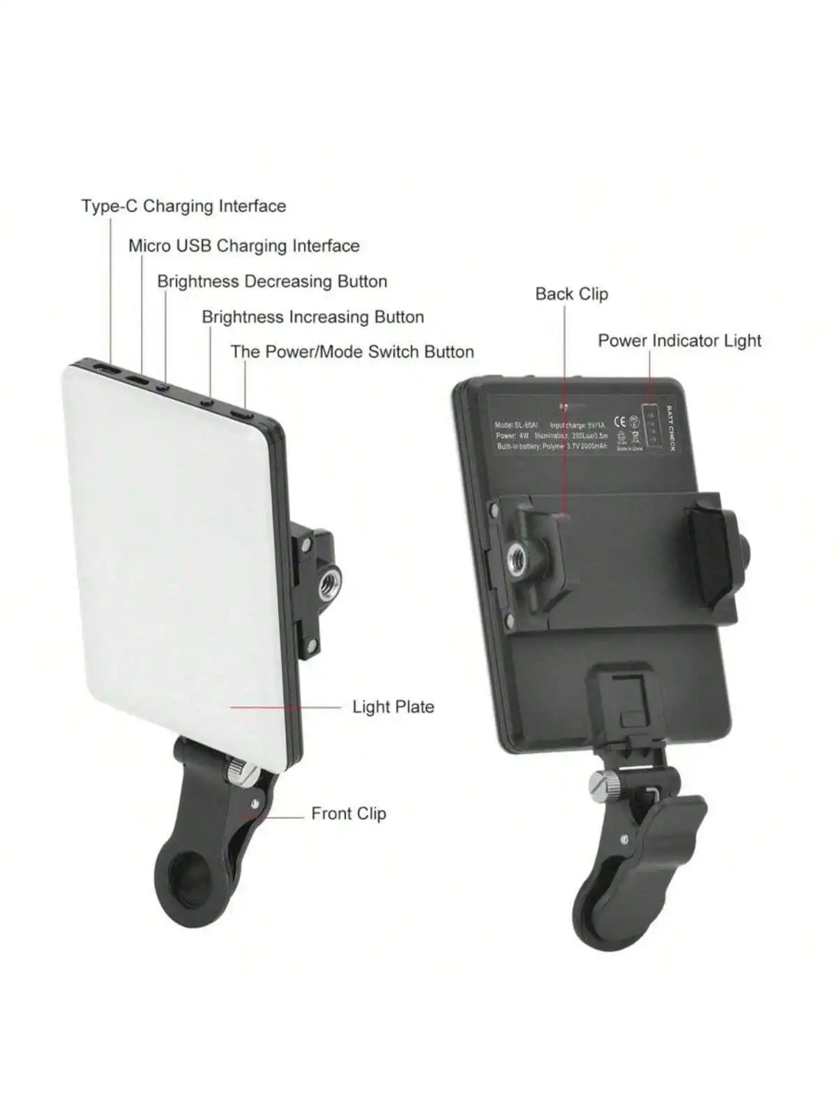 Selfie Light For Phone, Laptop, Tablets Camera Photography Video, With Front & Back Clip, Adjusted 3 LightModes For Phone, lPhon