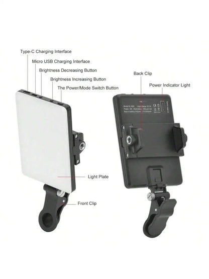 Selfie Light For Phone, Laptop, Tablets Camera Photography Video, With Front & Back Clip, Adjusted 3 LightModes For Phone, lPhon