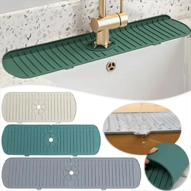 1pcs Silicone Faucet Water Catcher Mat Sink Splash Guard Anti Slip Spill Proof Drying Pad Kitchen Gadgets Home Sink Accessories