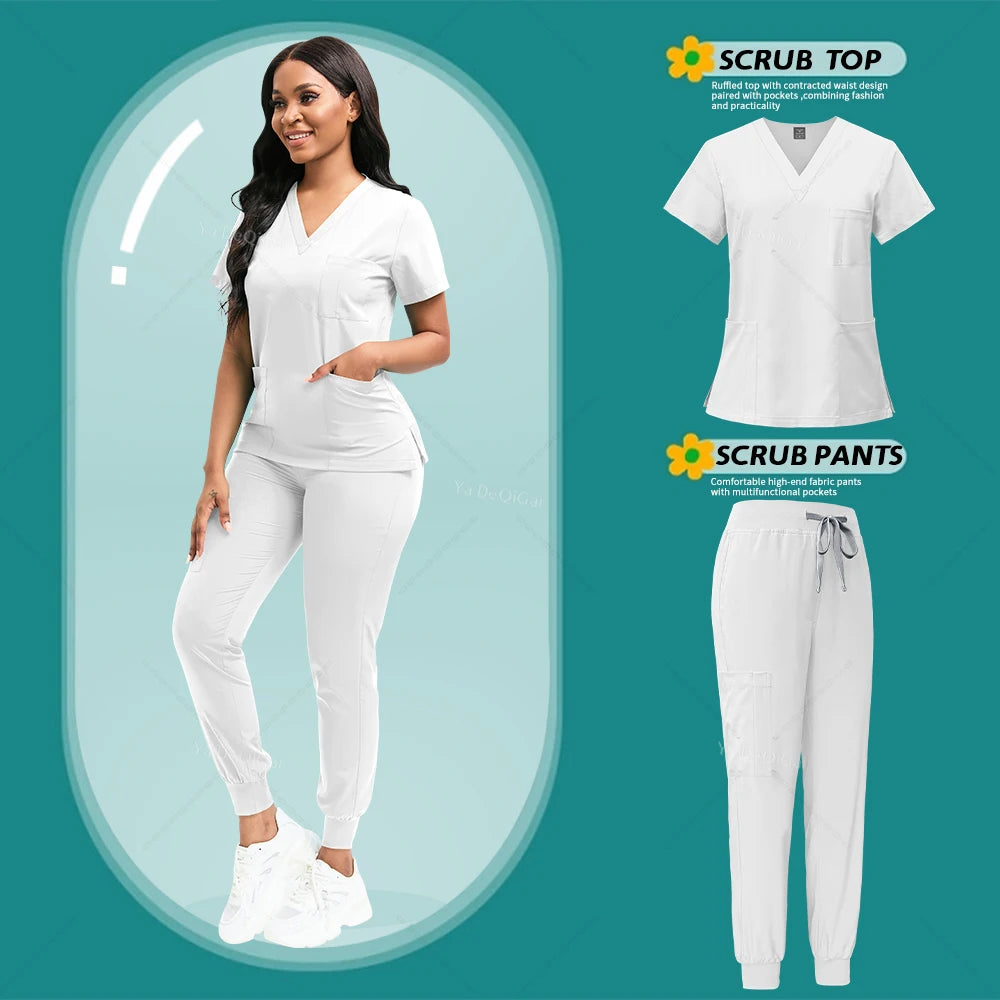 Newest Nursing White Doctor Nurse Uniforms Women Men Scrubs Set Medical Clothing Beauty Salon Workwear