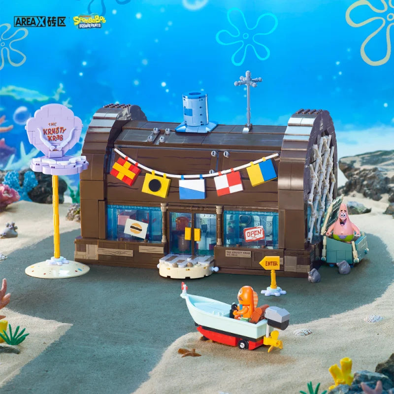 Spongebob building block cartoon Krusty Krab creative restaurant scene model Patrick Star assembly toy children's birthday gift