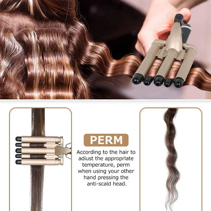 Five Tube Wave Curling Iron Hair Tool Salon And Home Use Ceramic Smart Temperature Control Fast Heating Hair Waver Styling Tools