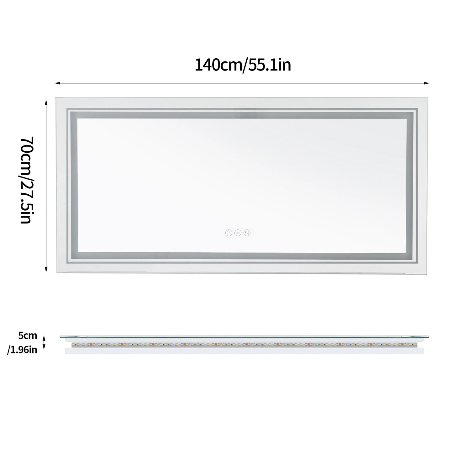 Jumbo-Large Illuminated LED Bathroom Mirror, Front and Backlit Lights, Wall Mounted, Touch Anti-fog Vanity Mirror