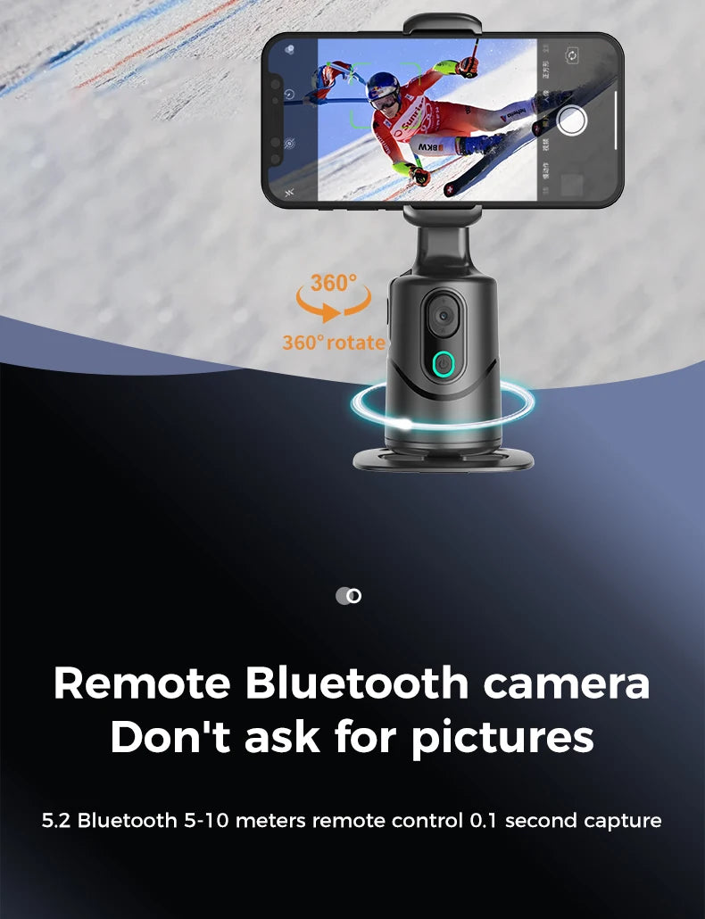 Automatic facial tracking phone holder with remote control and gesture control, 360 ° rotating phone camera holder