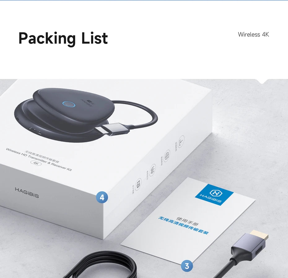 Hagibis Wireless HDMI-compatible Transmitter and Receiver Enterprise 4K Extender Kit Display Adapter Dongle Casting Video Audio