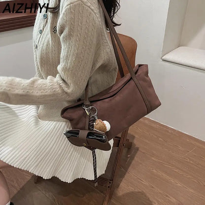 Autumn and Winter Vintage Women's Bag Suede Shoulder Bag Luxury Designer Top Handle Clutch Bag Purse for Women Retro Handbags