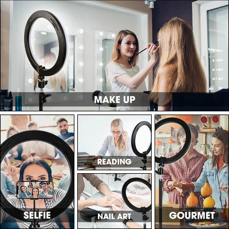 26/33cm LED Selfie Ring Light Dimmable Photography Fill Lighring with 50cm Tripod & Remote Control For Youtube Phone Video Live