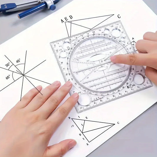 1pc/2pcs Multifunctional Rotatable Drawing Template Geometric Measuring Tool for Painting and Art Design, Office & Student Use