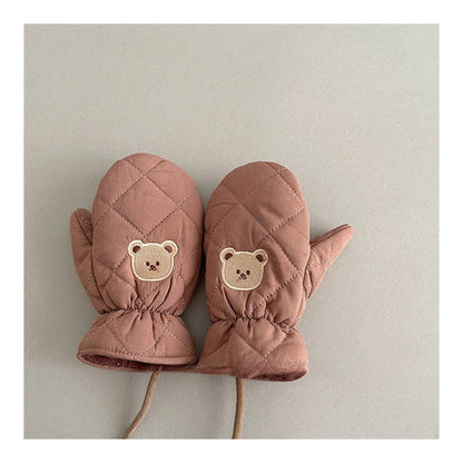 Kids Winter Gloves with Neck String - Warm Cartoon Mittens for Toddlers