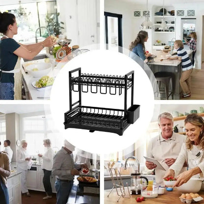 2 Tier Kitchen Sink Dish Drainer Rack With Drip Tray Cutlery Holder Plate Rack**