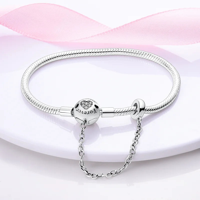 925 Sterling Silver Charm Bracelet - Leaf, Clover, Butterfly & Heart Design | 17-20cm Adjustable