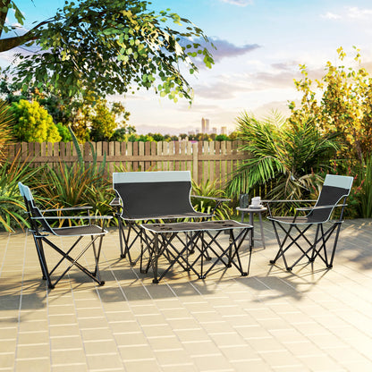 Outsunny 4 Piece Foldable Camping Table and Chairs Set, Grey