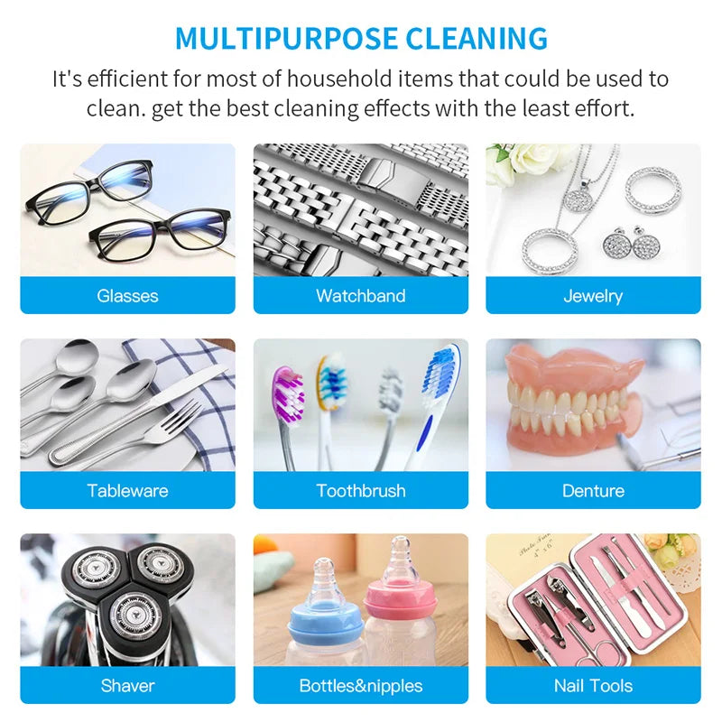 900ml 220V EU Plug Household Digital Ultrasonic Cleaner 30W/60W Stainless Steel Bath Degas Ultrasound Washing for Watche Jewelry