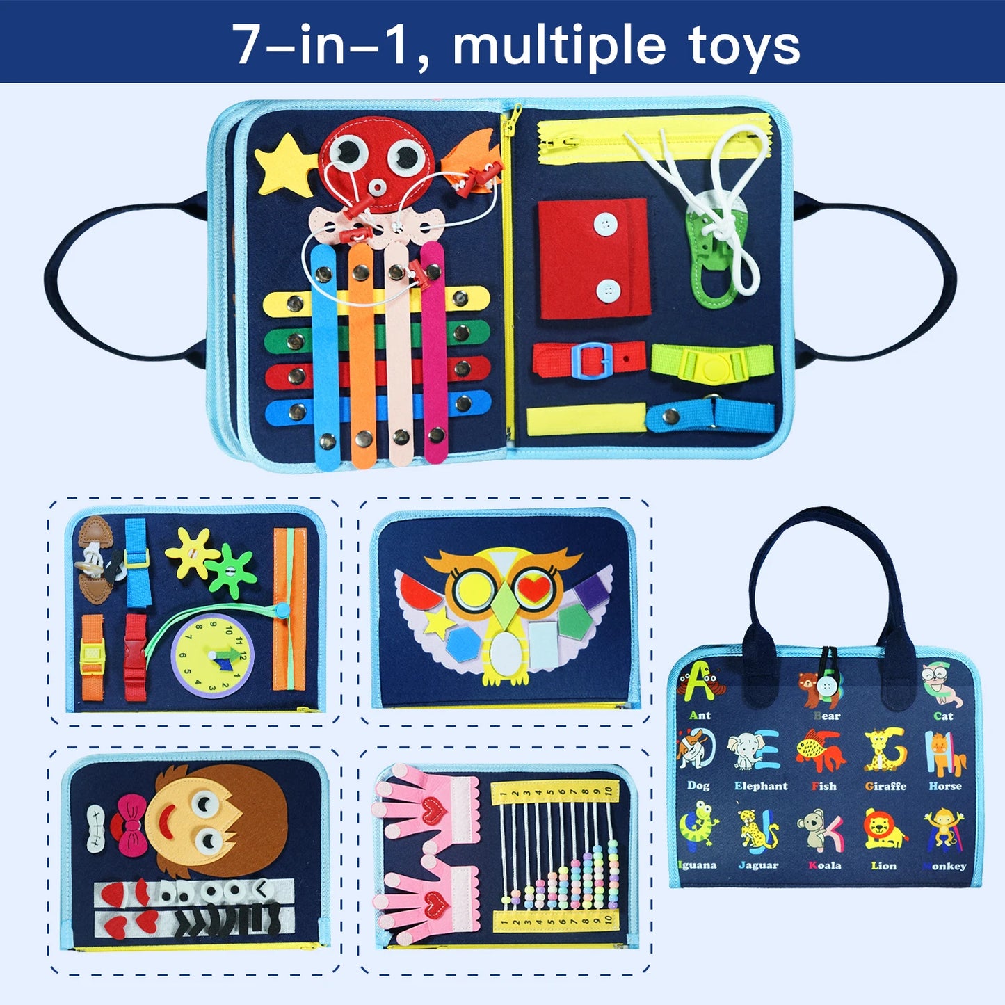 7-in-1 Montessori Busy Board for 3-6 Years Old - Sensory Learning Toy for Fine Motor Skills, Gift for Kids