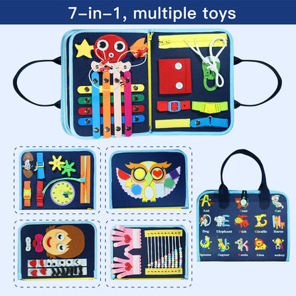 7-in-1 Montessori Busy Board for 3-6 Years Old - Sensory Learning Toy for Fine Motor Skills, Gift for Kids