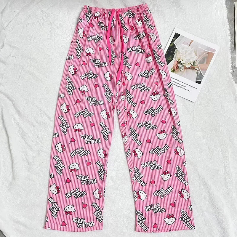 Hello Kitty Summer Pajama Pants Anime Cartoon Sanrio Home Pants Couple Home Sleepwear Student Trousers Leisure Home Loungewear