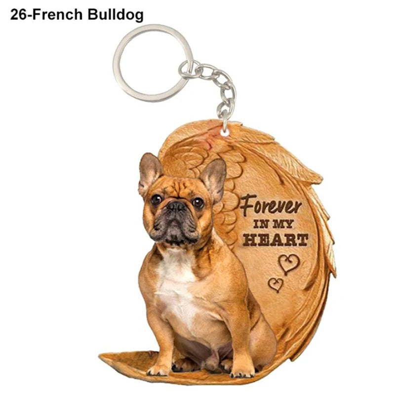 Dog Memorial Keychain - Forever In My Heart Angel Pendant Pet Jewelry Gift