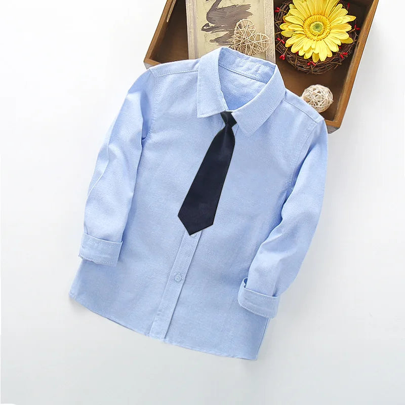Boys White Black Long Sleeve Formal Shirt - Kids School Uniform Party Performance Blouse | Ages 1-12+