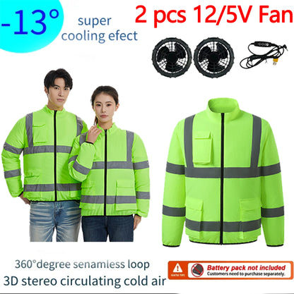 Summer Cooling Workwear With Reflective Strips Long Sleeve Fan Powered Air Conditioner Uniform Outdoor Work Cooling Clothes