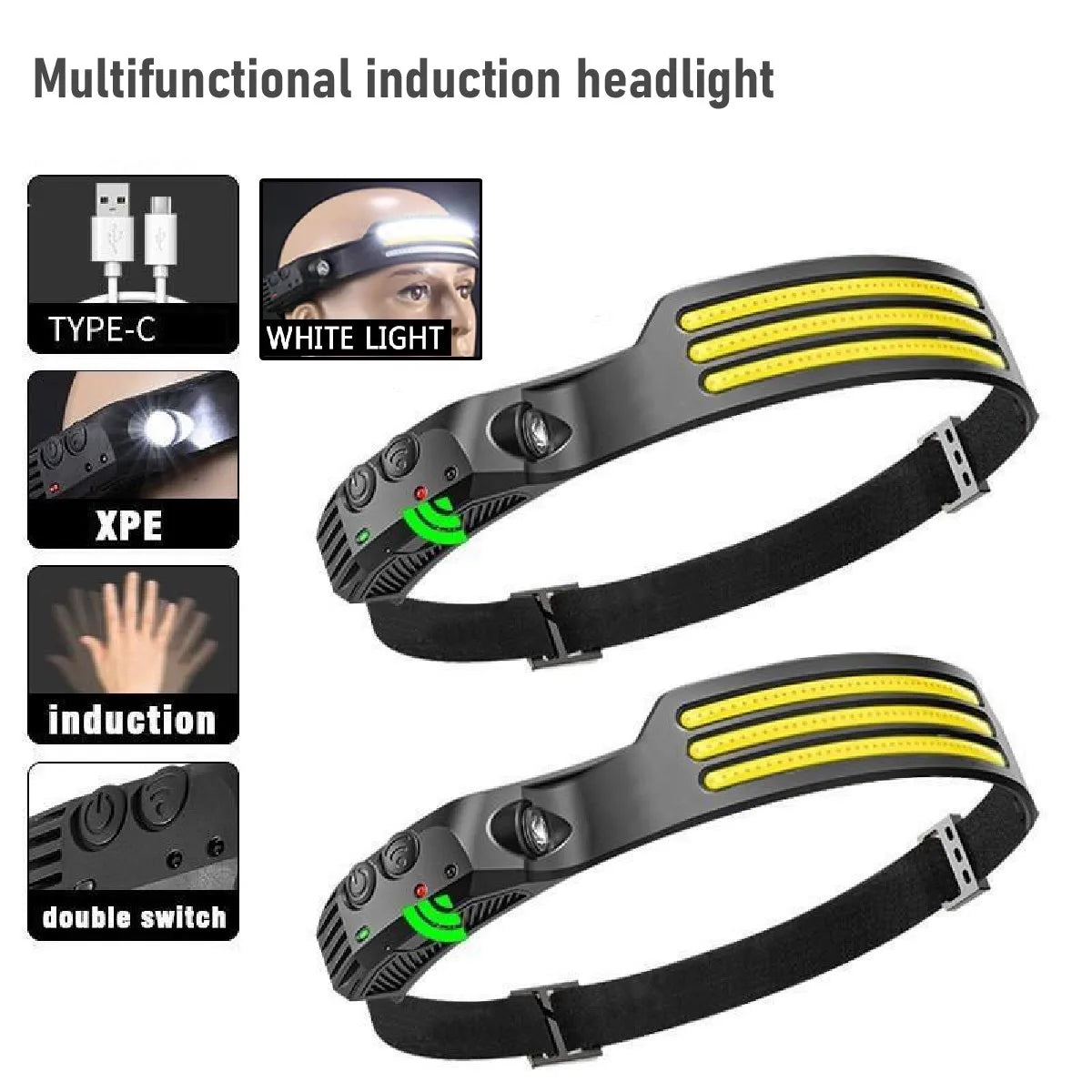 LED Head Torch Rechargeable Waterproof COB Headlamp Motion Sensor Light UK