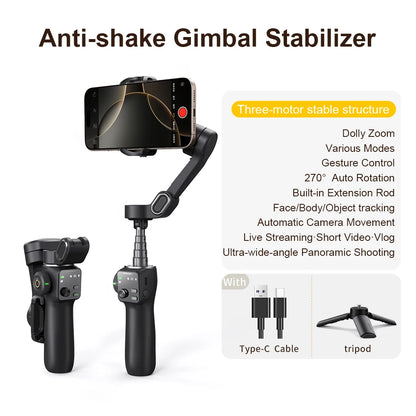 AOCHUAN Handheld Gimbal Stabilizer 3-Axis Smart V8 For Phone with Extension Rod Tripod Face Tracking For iPhone Android TikTok