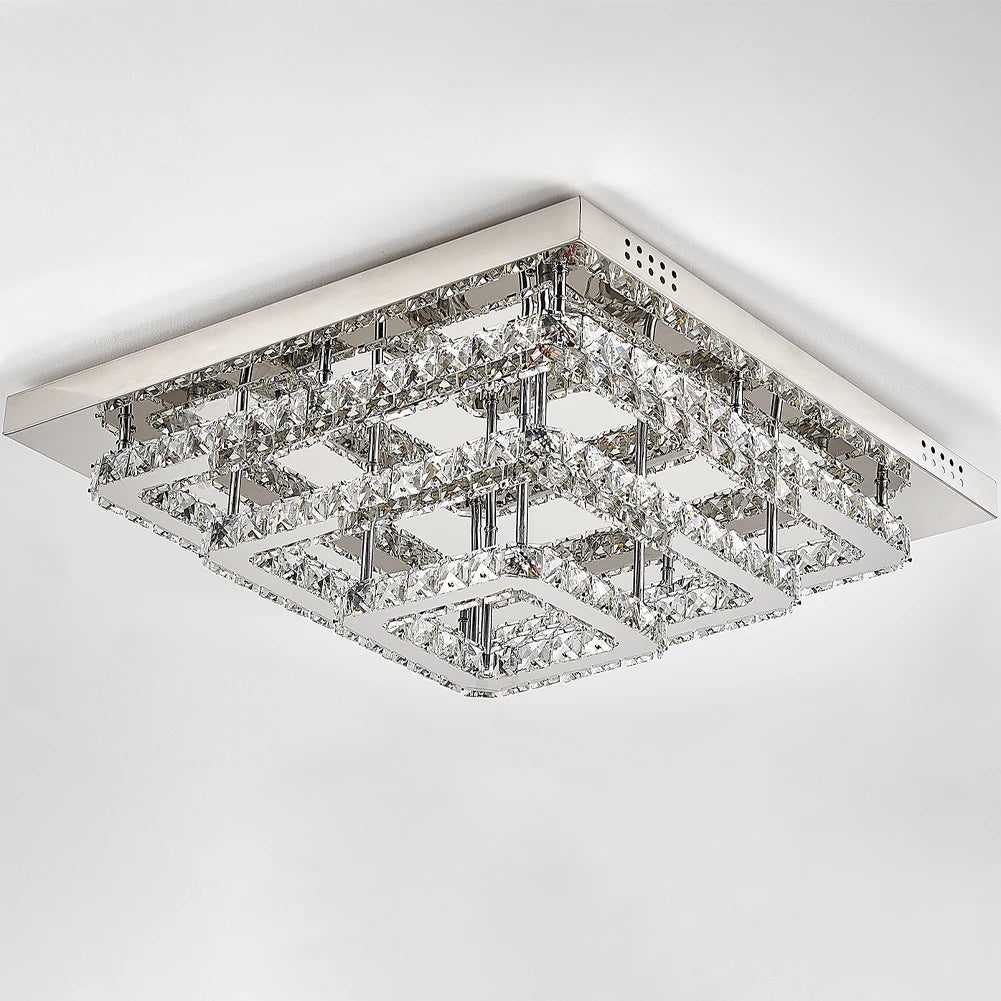 KOMORE Square Multiple-size Glamourous Crystal LED Ceiling Light, Cool White / Stepless Dimming for Office, Living Room, Bedroom