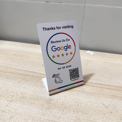 Spanish English QR code NFC Standing Sign Google review NFC215 Review Stand Click URL Unlimited Modification Editing QR Codes