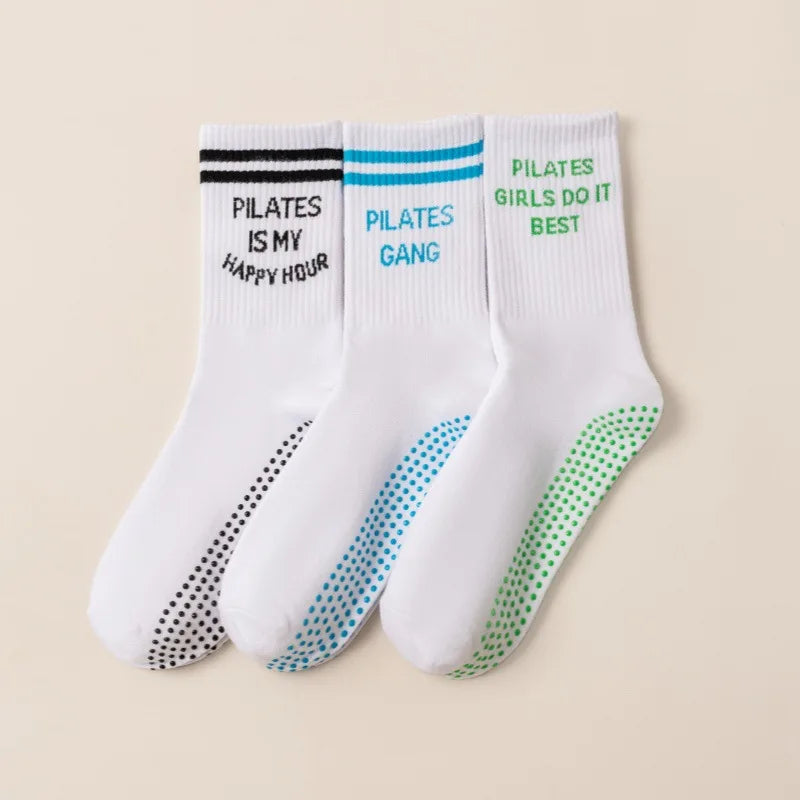Yoga Socks Women Cotton Stripe Pile Silicone Non-slip Grip Pilates Crew Socks